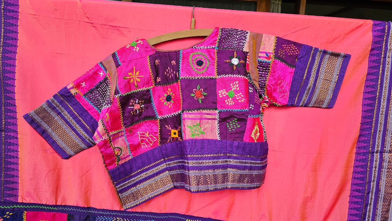 Silk Blend Ilkal Lambani Saree With Deep Pink - 013