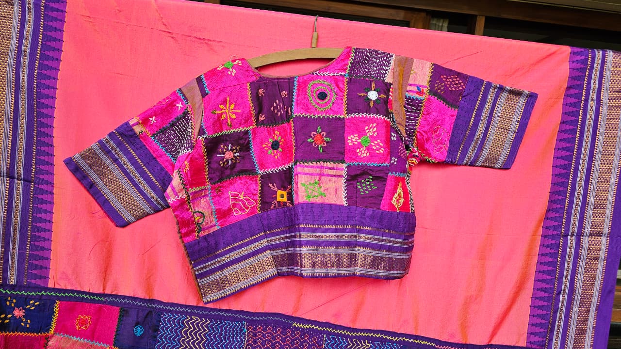 Silk Blend Ilkal Lambani Saree With Deep Pink - 013