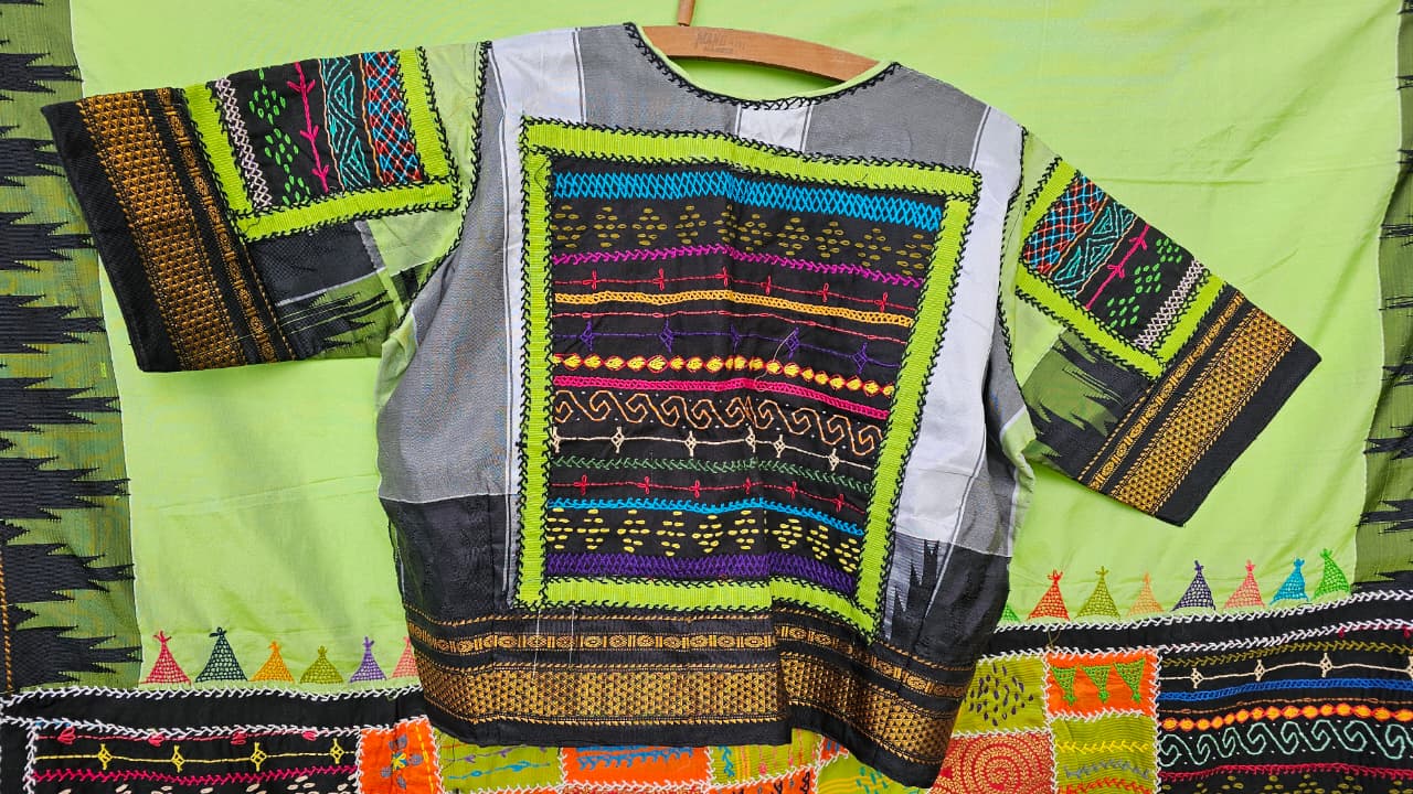 Silk Ilkal Lambani Saree With Aqua Green - 014