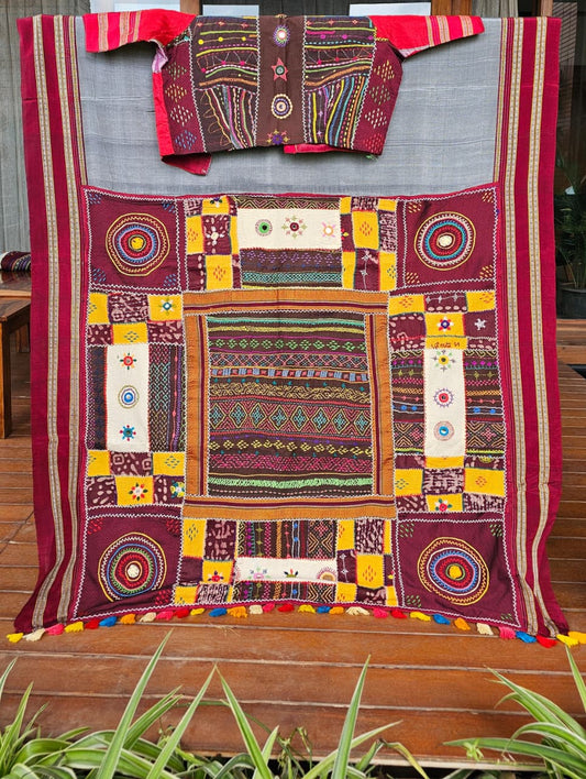 Cotton Ilkal Lambani Saree With Steel Grey - 017