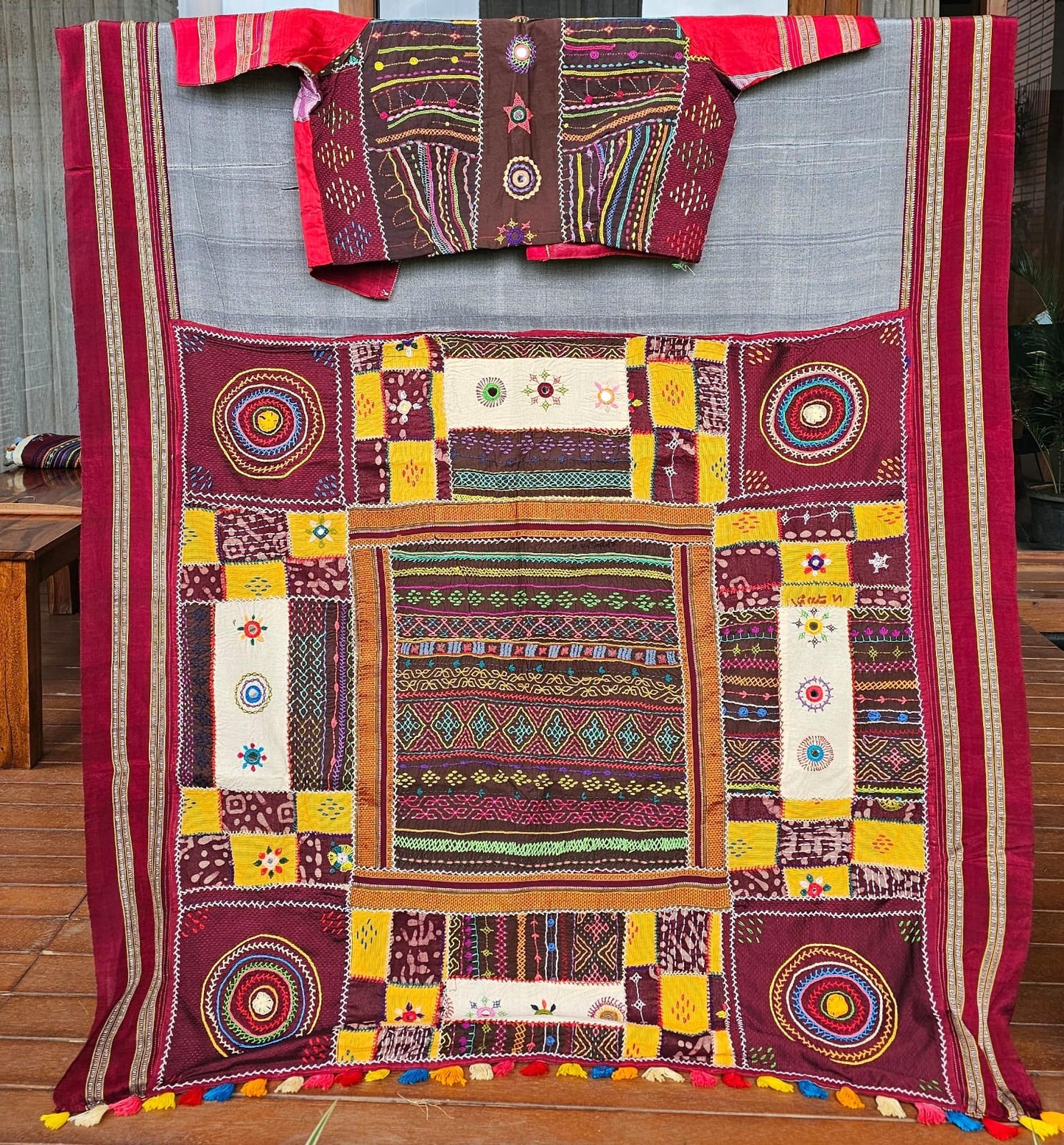 Cotton Ilkal Lambani Saree With Steel Grey - 017