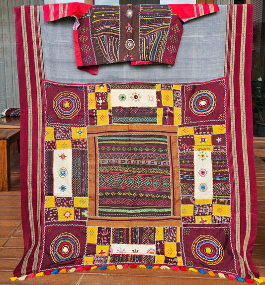 Cotton Ilkal Lambani Saree With Steel Grey - 017