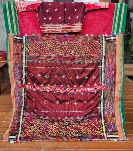 Cotton Ilkal Lambani Saree With Ruby Red - 018