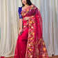 Pure Tantuj Muslin Jamdani Needle Work Handwoven Saree In Chilli red - 160