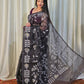 Pure Tantuj Muslin Jamdani Needle Work Handwoven Saree In Soft Black - 161
