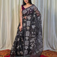 Pure Tantuj Muslin Jamdani Needle Work Handwoven Saree In Soft Black - 161
