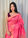 Pure Matka Jamdani Handwoven Saree In Deep Pink - 162
