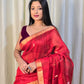 Pure Matka Jamdani Handwoven Saree In Ruby Red - 163