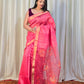 Pure Matka Jamdani Handwoven Saree In Deep Pink - 162