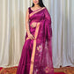 Pure Matka Jamdani Handwoven Saree In Grape Purple - 164