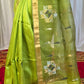Pure Matka Jamdani Handwoven Saree In Lime Green - 165