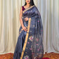 Pure Matka Jamdani Handwoven Saree In Space Blue - 167