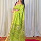 Pure Matka Jamdani Handwoven Saree In Lime Green - 165