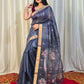 Pure Matka Jamdani Handwoven Saree In Space Blue - 167
