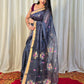 Pure Matka Jamdani Handwoven Saree In Space Blue - 167