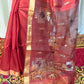 Pure Matka Jamdani Handwoven Saree In Ruby Red - 163