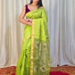 Pure Matka Jamdani Handwoven Saree In Lime Green - 165