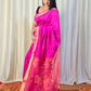 Pure Matka Jamdani Handwoven Saree In Deep Pink - 168