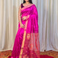 Pure Matka Jamdani Handwoven Saree In Deep Pink - 168