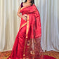 Pure Matka Jamdani Handwoven Saree In Ruby Red - 163