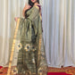 Pure Matka Jamdani Handwoven Saree In Khaki Green - 166
