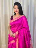 Pure Matka Jamdani Handwoven Saree In Deep Pink - 168