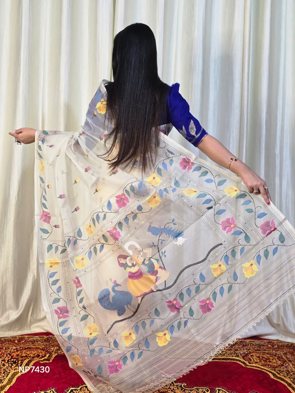 Pure Tantuj Muslin Jamdani Needle Work Handwoven Saree In Snow White - 169
