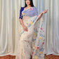Pure Tantuj Muslin Jamdani Needle Work Handwoven Saree In Snow White - 169