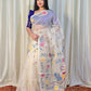 Pure Tantuj Muslin Jamdani Needle Work Handwoven Saree In Snow White - 169