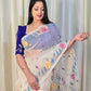 Pure Tantuj Muslin Jamdani Needle Work Handwoven Saree In Snow White - 169