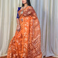 Pure Tantuj Muslin Jamdani Needle Work Handwoven Saree In Fire Orange - 170