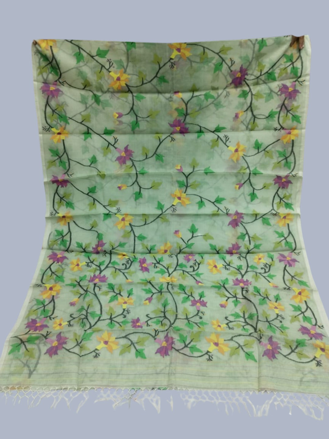 Handwoven Pure Jamdani Cotton Saree  |  Sage Green