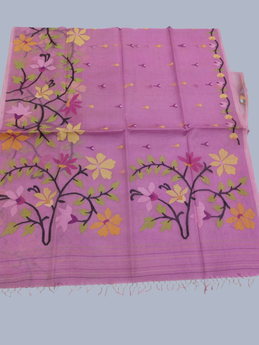 Handwoven Pure Handwoven Pure Muslin Saree  |  Blush Pink