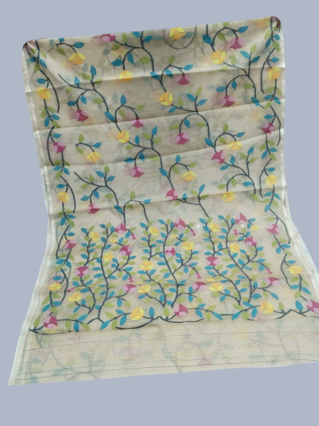 Handwoven Pure Jamdani Cotton Saree  |  Warm Ivory