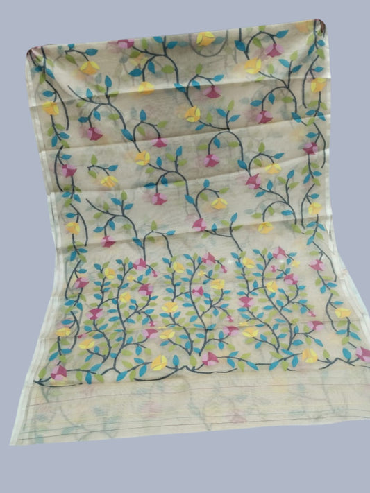 Handwoven Pure Jamdani Cotton Saree  |  Warm Ivory