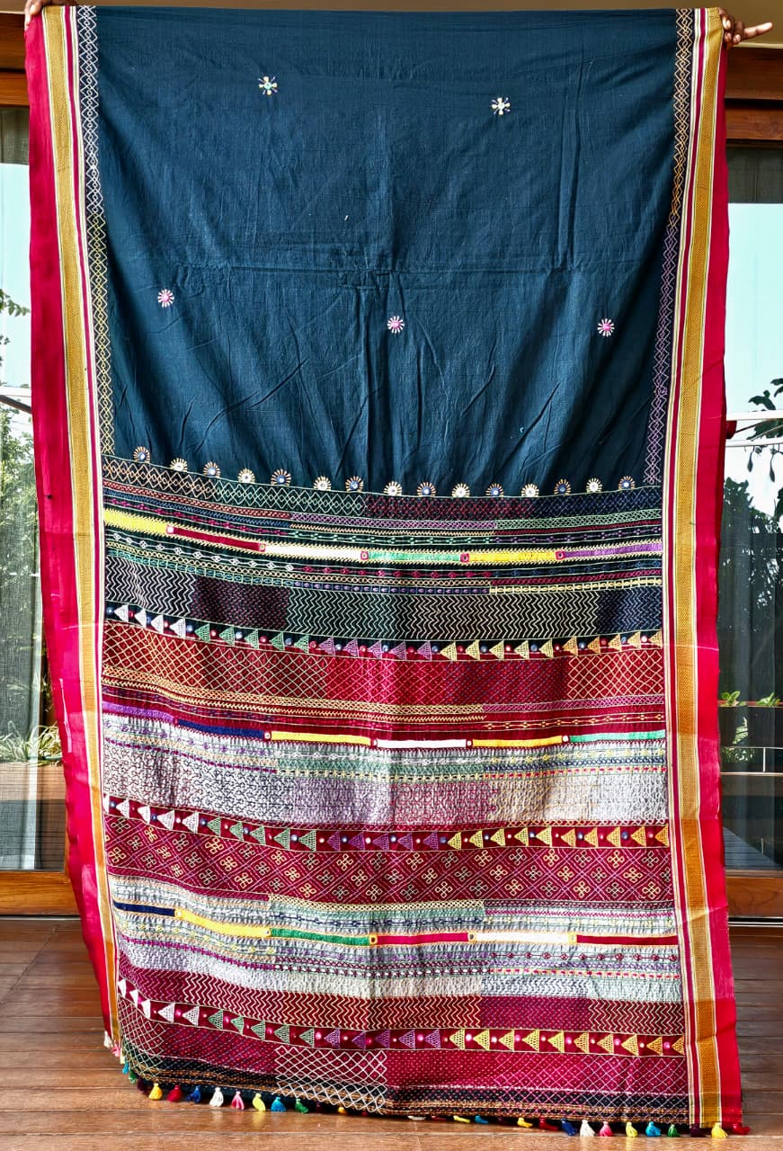 Traditional Ilkal Cotton Saree  |  Dark Blue