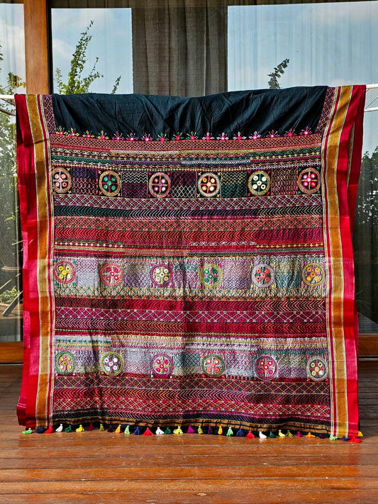 Traditional Ilkal Cotton Saree  |  Coal Black