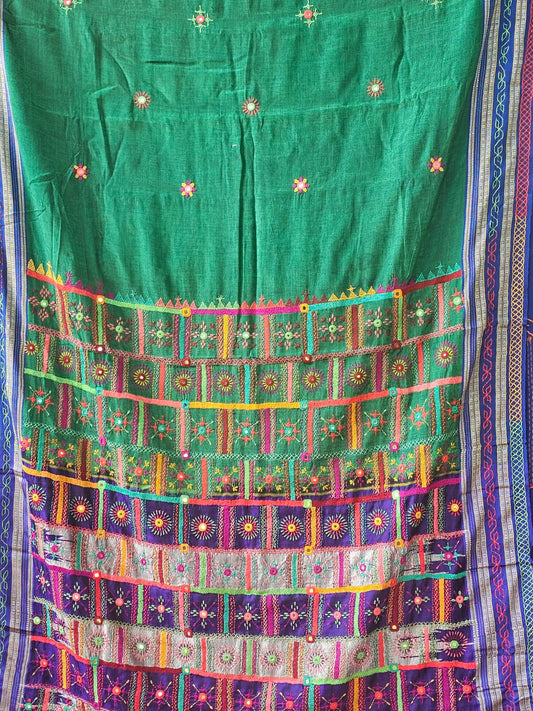 Traditional Ilkal Cotton Saree  |  Forest Green