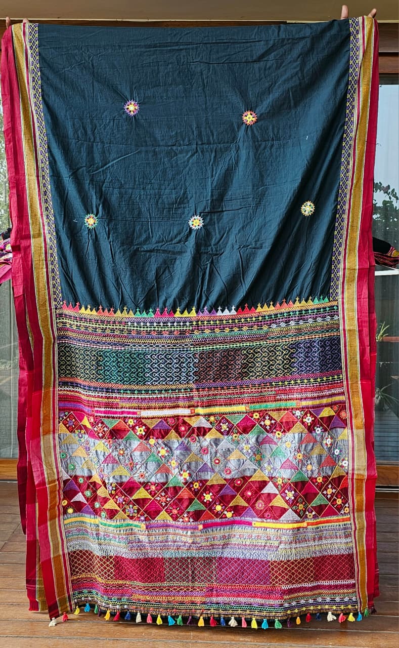 Traditional Ilkal Cotton Saree  |  Rich Black