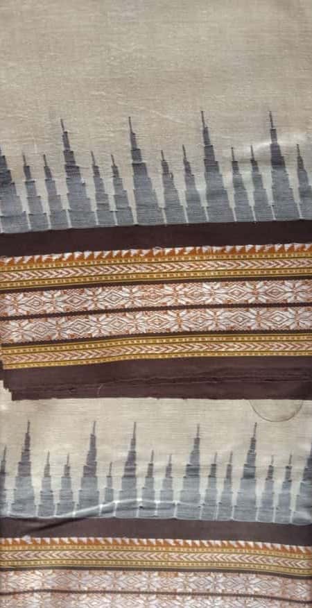 Beige & Purple, Handloom Vidarbha Tussar Silk Saree with Multicolor Contrast Border-021 - indeloom