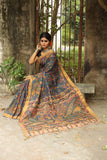 Pen Kalamkari Sari All Over Floral and Peakcocks on Pallu-009