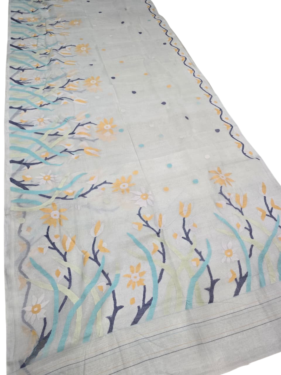Indeloom's grey handwoven jamdani Silk Sarees