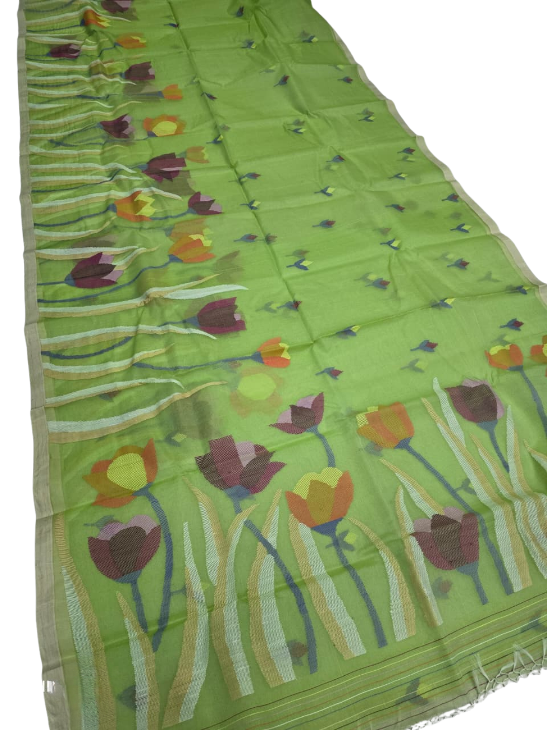 Indeloom's green handwoven jamdani Silk Sarees