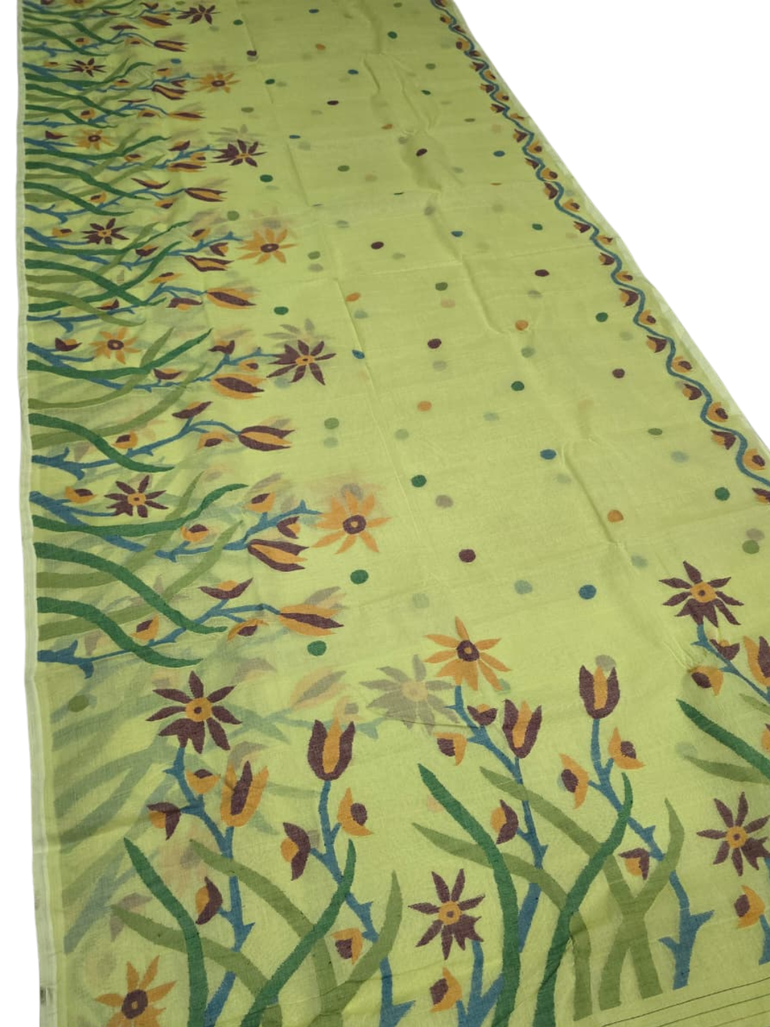 Indeloom's green handwoven jamdani Silk Sarees