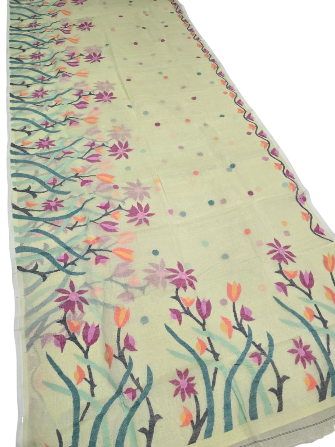 Indeloom's lemon handwoven jamdani Silk Sarees