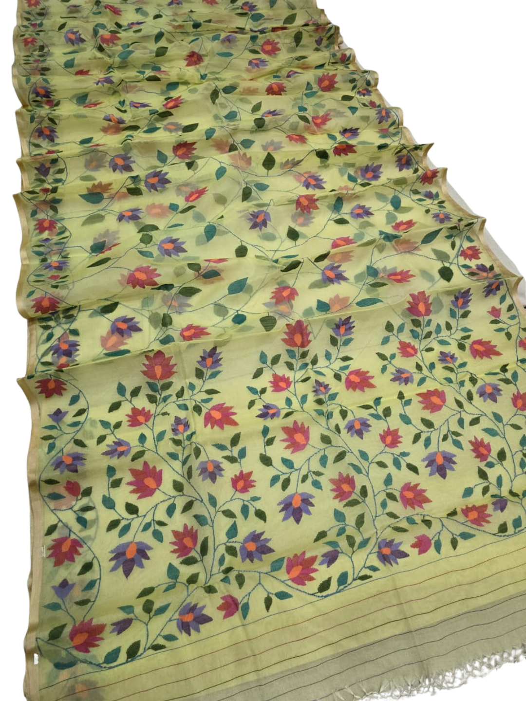 Indeloom's olive handwoven jamdani Silk Sarees
