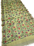 Indeloom's olive handwoven jamdani Silk Sarees