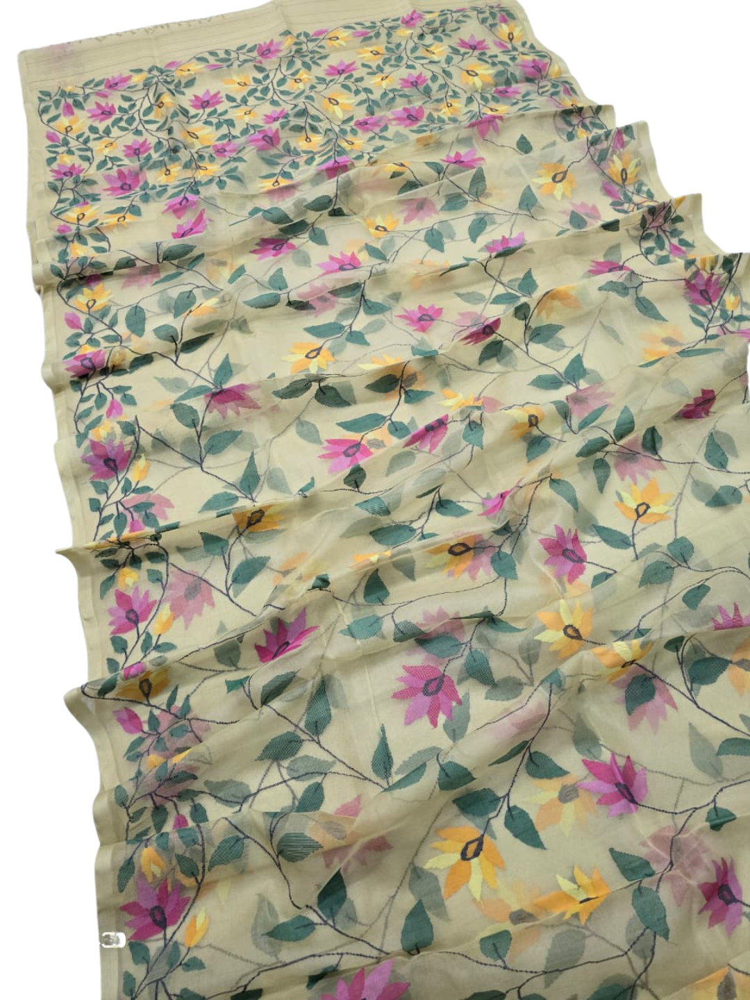 Indeloom's ivory handwoven jamdani Silk Sarees