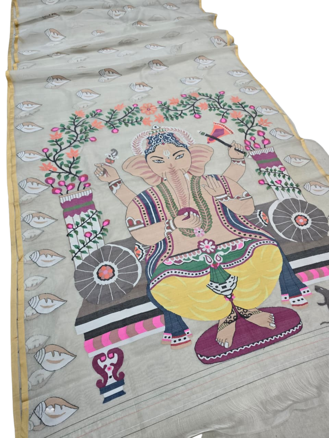 Indeloom's beige handwoven jamdani Silk Sarees