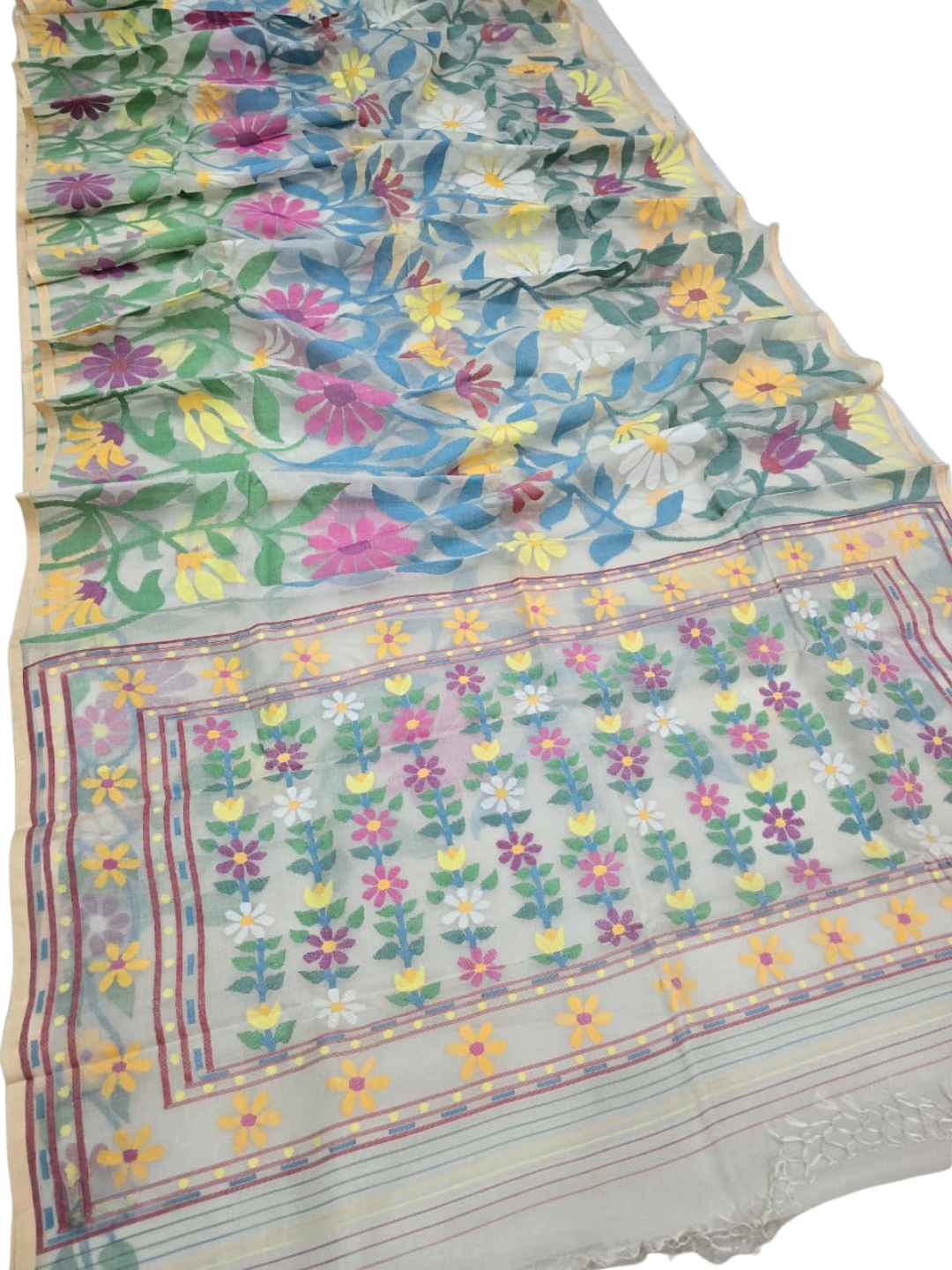 Indeloom's grey handwoven jamdani Silk Sarees